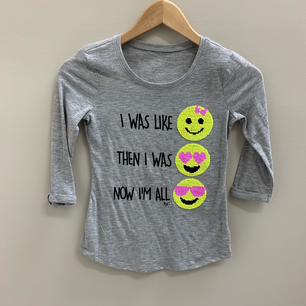 Justice sequin emoji tee